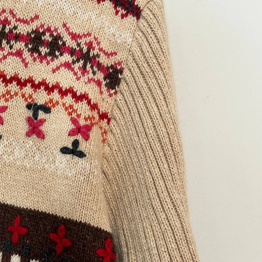 90s Cottagecore Embroidered boho Cardigan Tan - Picture 4 of 6